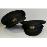2 x peak caps with GPO (General Post Office) embroidered cloth badge
