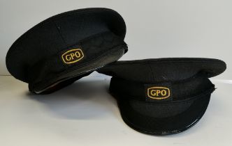 2 x peak caps with GPO (General Post Office) embroidered cloth badge