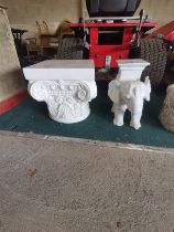 White painted elephant plant stand and garden plinth base