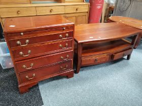 A small mahogany style chest and a similar cabinet/ table