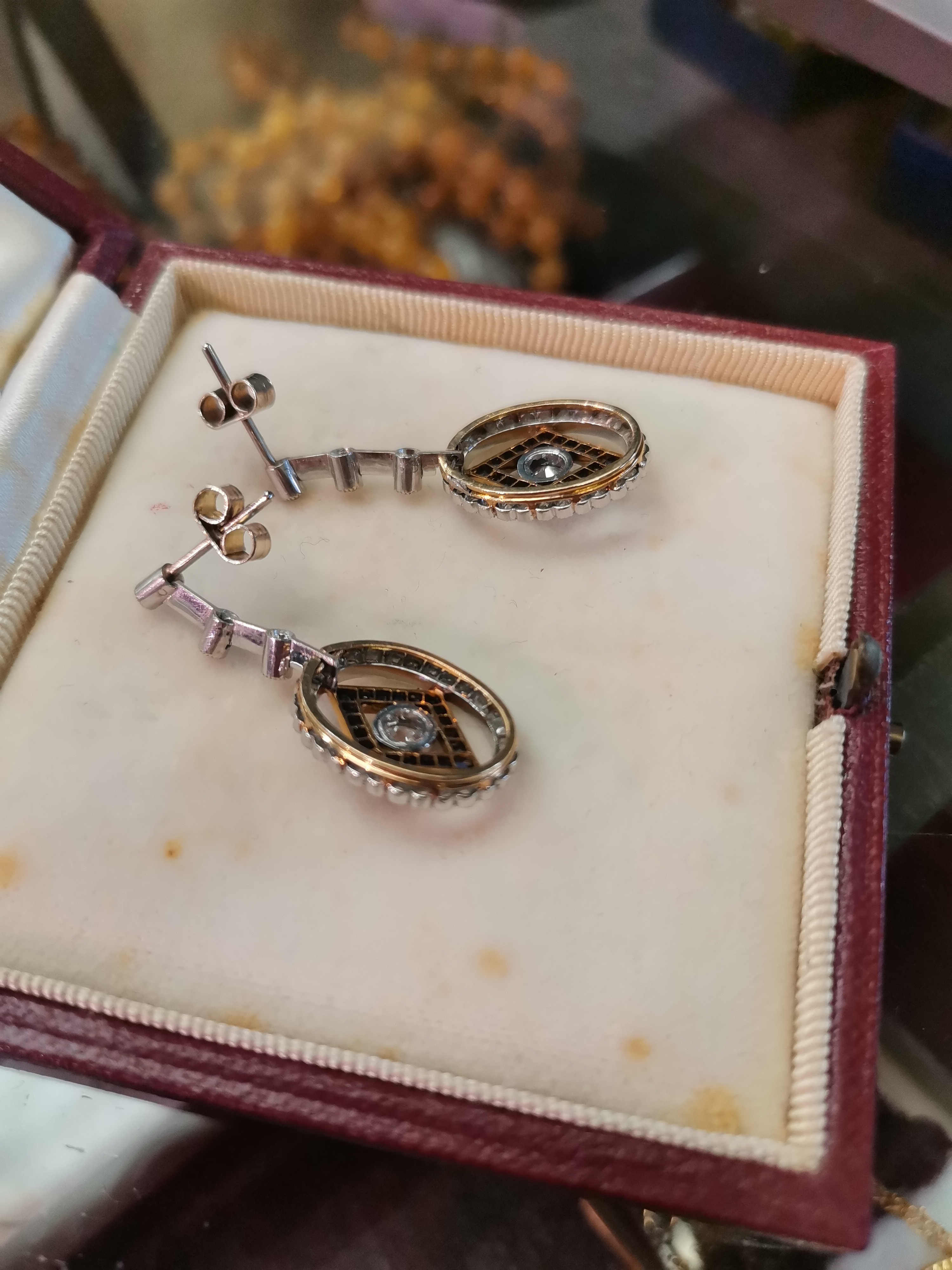 A pair of Art Deco platinum and 18 carat gold diamond and sapphire pendant earrings - Image 8 of 12