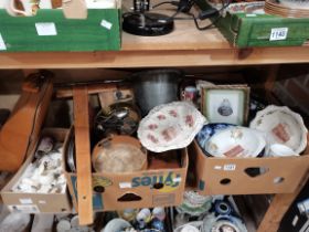 3 Boxes of Miscellaneous Containing Metalware Pottery and Crested China