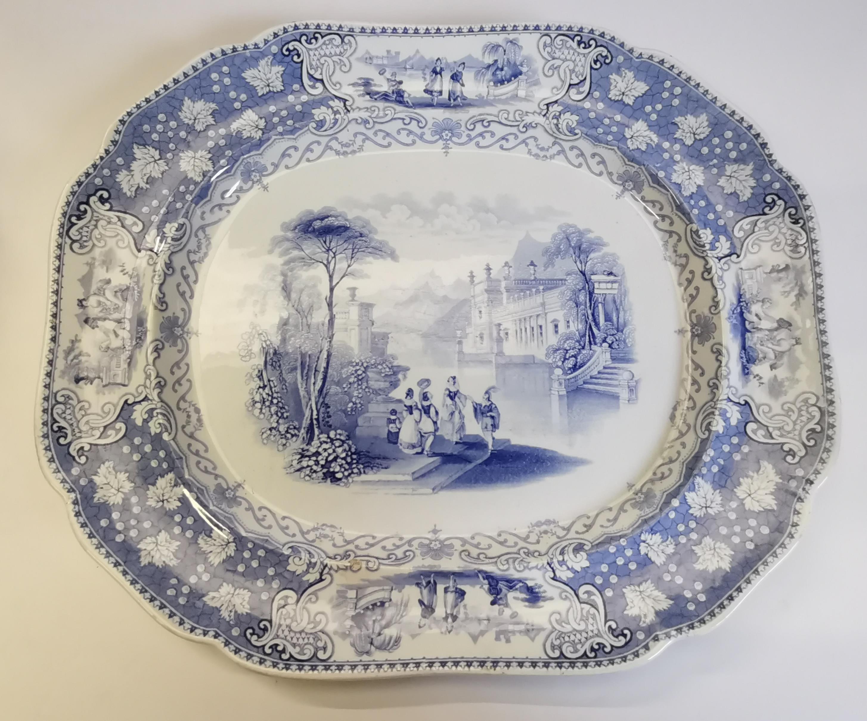 A blue and white 'Italian Lakes' meat platter by J & MP Bell & Co, Glasgow; etc. - Image 2 of 7