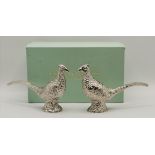 A silver-plated novelty pheasant salt and pepper pair