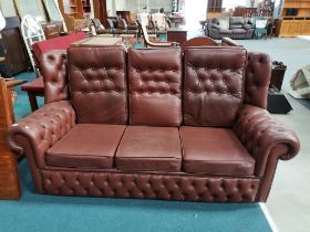 Wing Back Chesterfield Tan Leather 3 seater sofa - W190cm