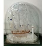 A Victorian spun glass model of a ship