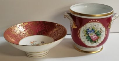 A MINTON floral red and gold bowl and VISTA ALEGRE planter