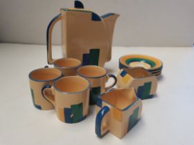 Burslem pottery coffee set - Coffee pot, jug, sugar bowl and x4 cups and saucers