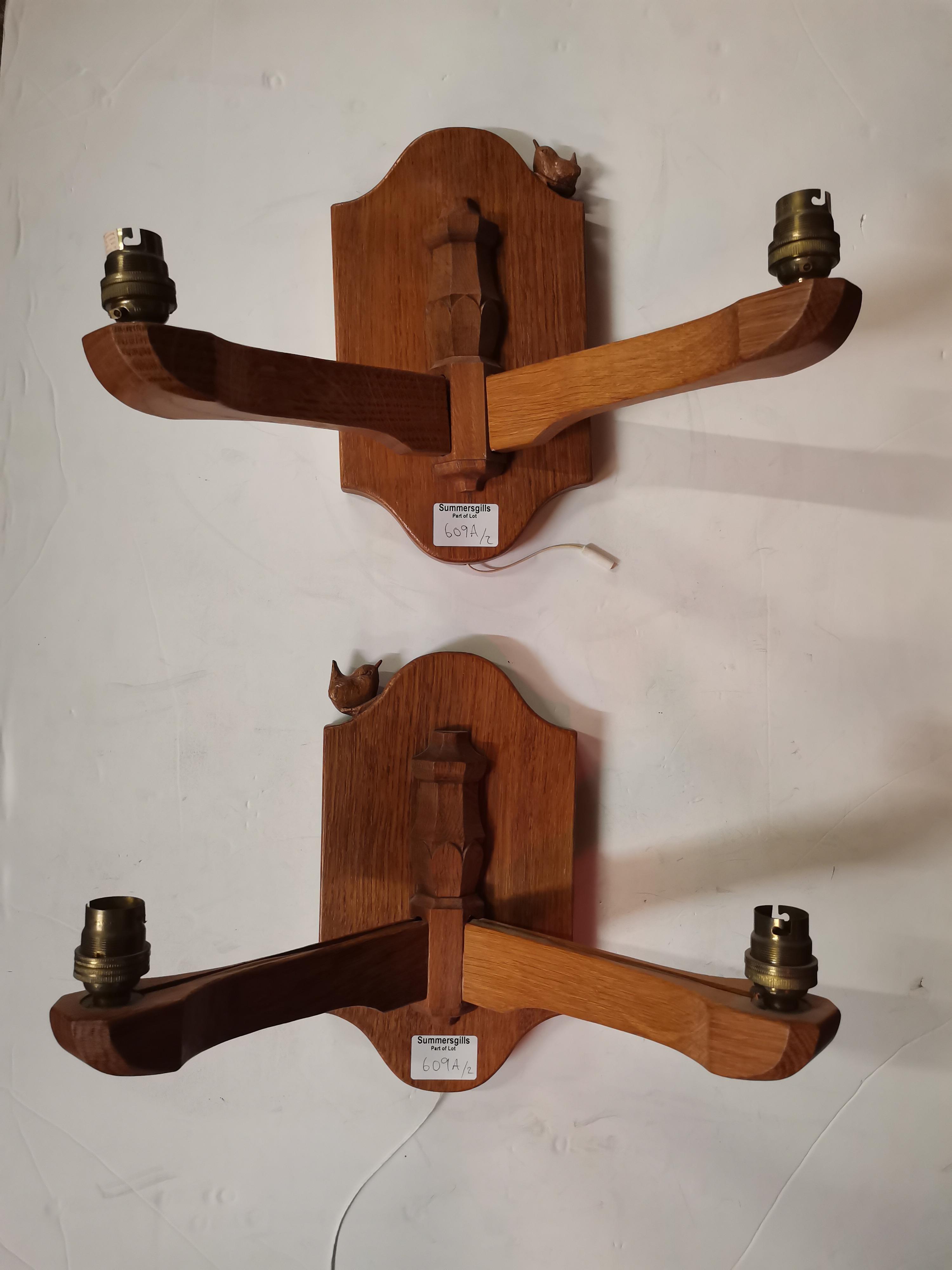 Bob Hunter, a pair of Wrenman oak twin-branch wall lights