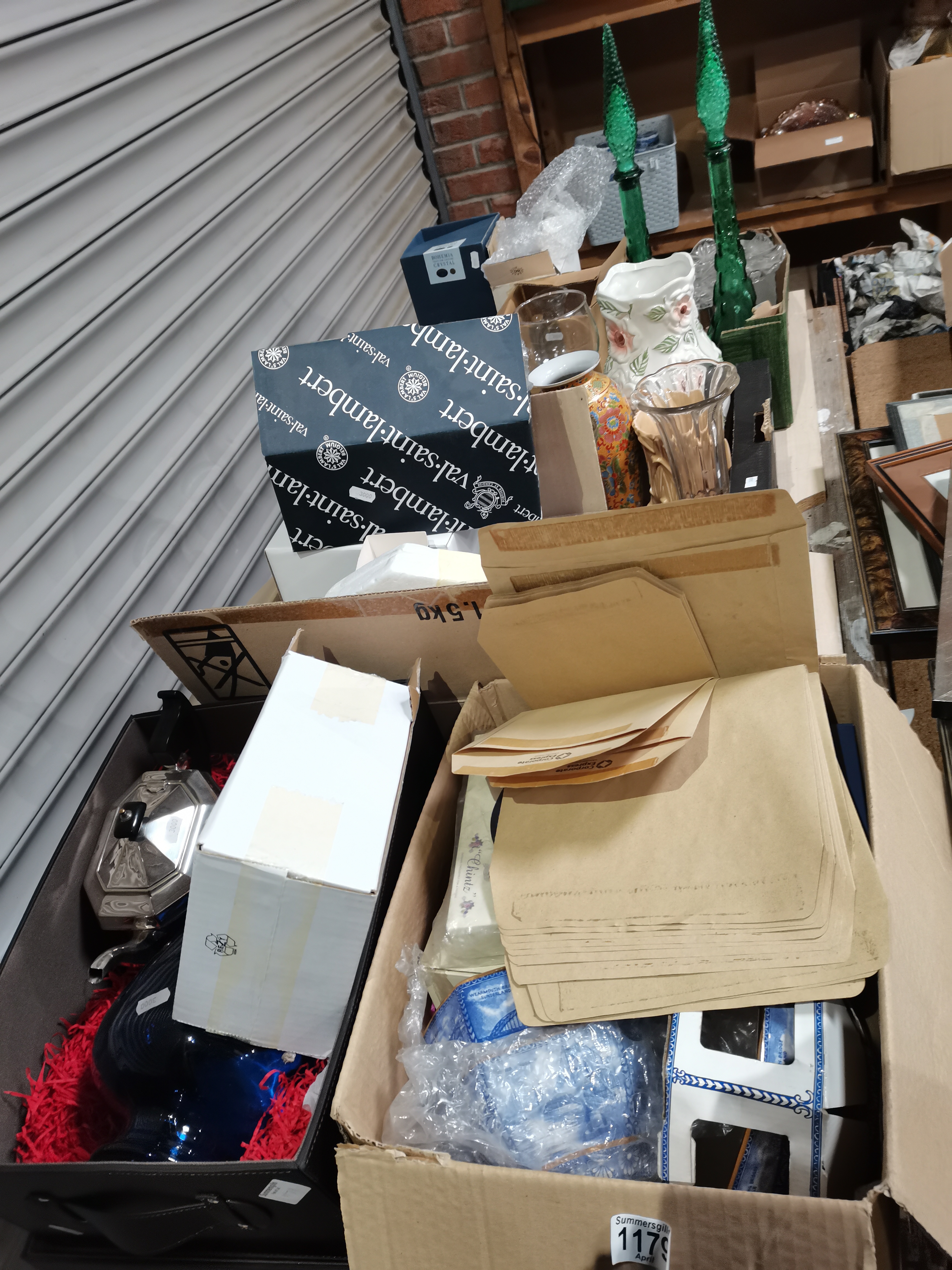 5 Boxes of Miscellaneous to Include Vases Silverplate and Glassware