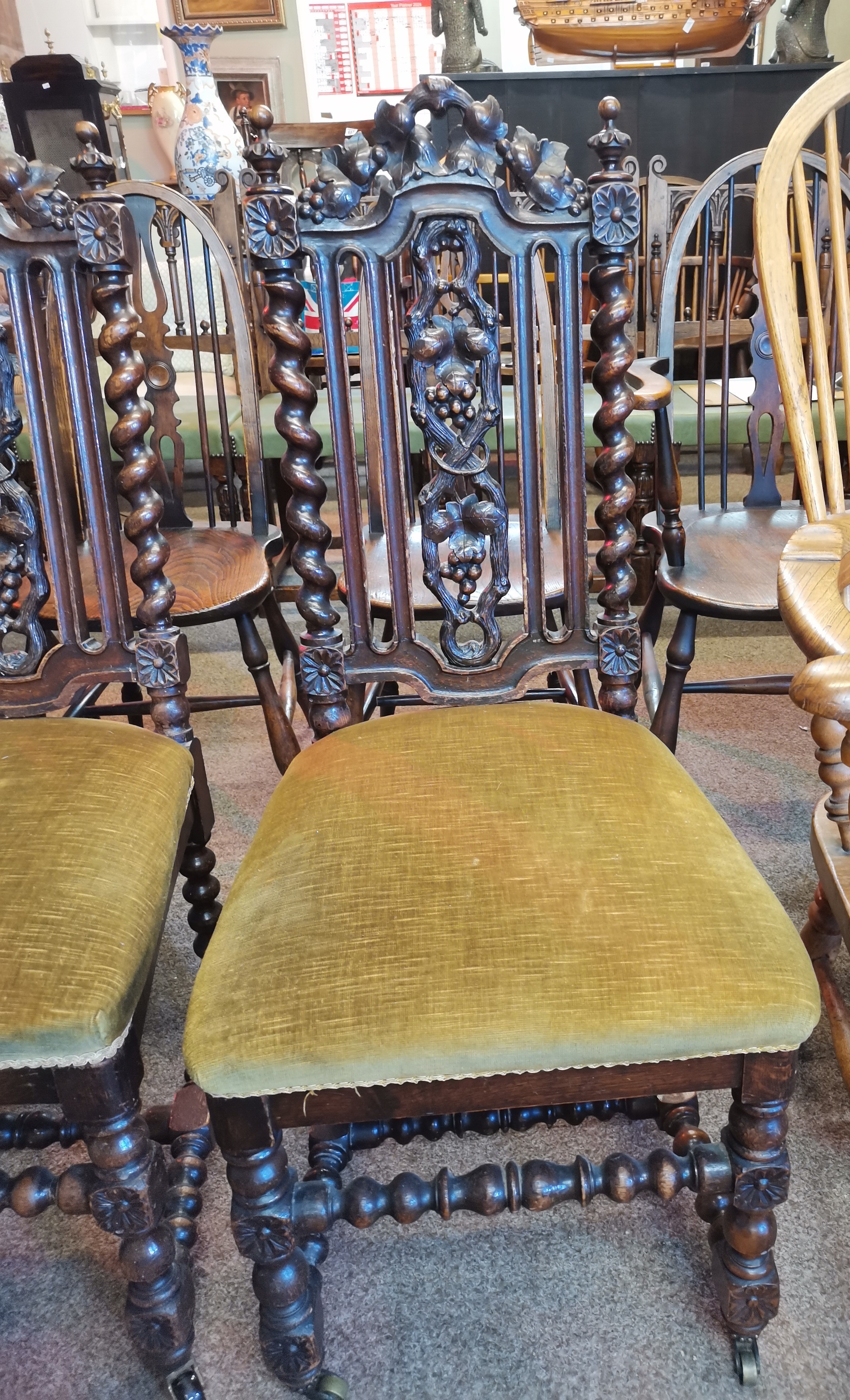 Antique Oak Carved High Backed chairs - Image 2 of 2