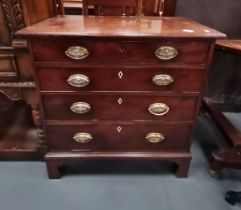 A Georgian mahogany small 4 height chest with attractive brass handles on bracket feet