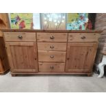 Pine Sideboard with 4 central drawers L165cm x H90cm x D50cm