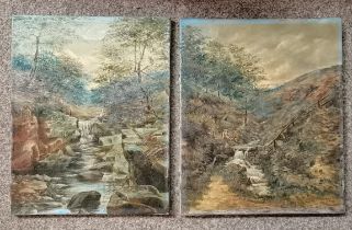 A pair of antique oil paintings on canvas of countryside scenes by E. JAMES