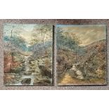 A pair of antique oil paintings on canvas of countryside scenes by E. JAMES