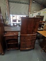 Mahogany Bow fronted cocktail cabinet plus side cabinet