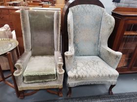 x2 vintage wingback armchairs
