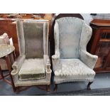 x2 vintage wingback armchairs