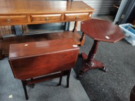 An Edwardian inlaid side table plus a Victorian mahogany side table