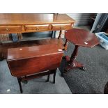 An Edwardian inlaid side table plus a Victorian mahogany side table