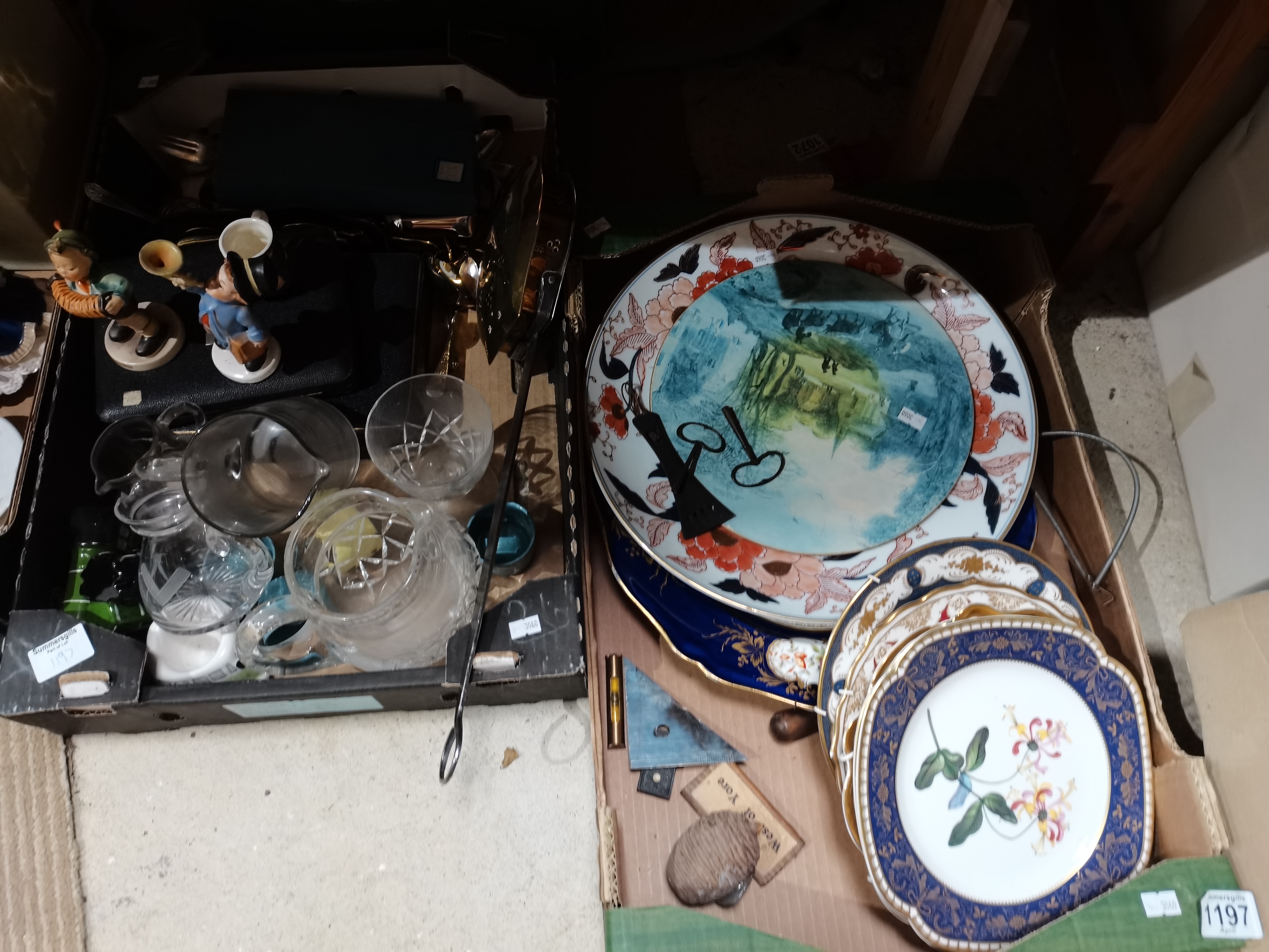 x4 boxes misc items incl vintage clock and radio, Coalport lady figure, plates etc - Image 2 of 4