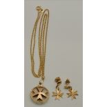 A 9 carat gold Maltese Cross pendant necklace and earrings