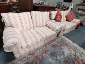 x2 two seater sofas in cream with red stripes - W150cm