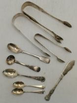 A mixed group of silver flatware, George III and later