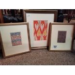 Three Japanese woodblock prints, framed