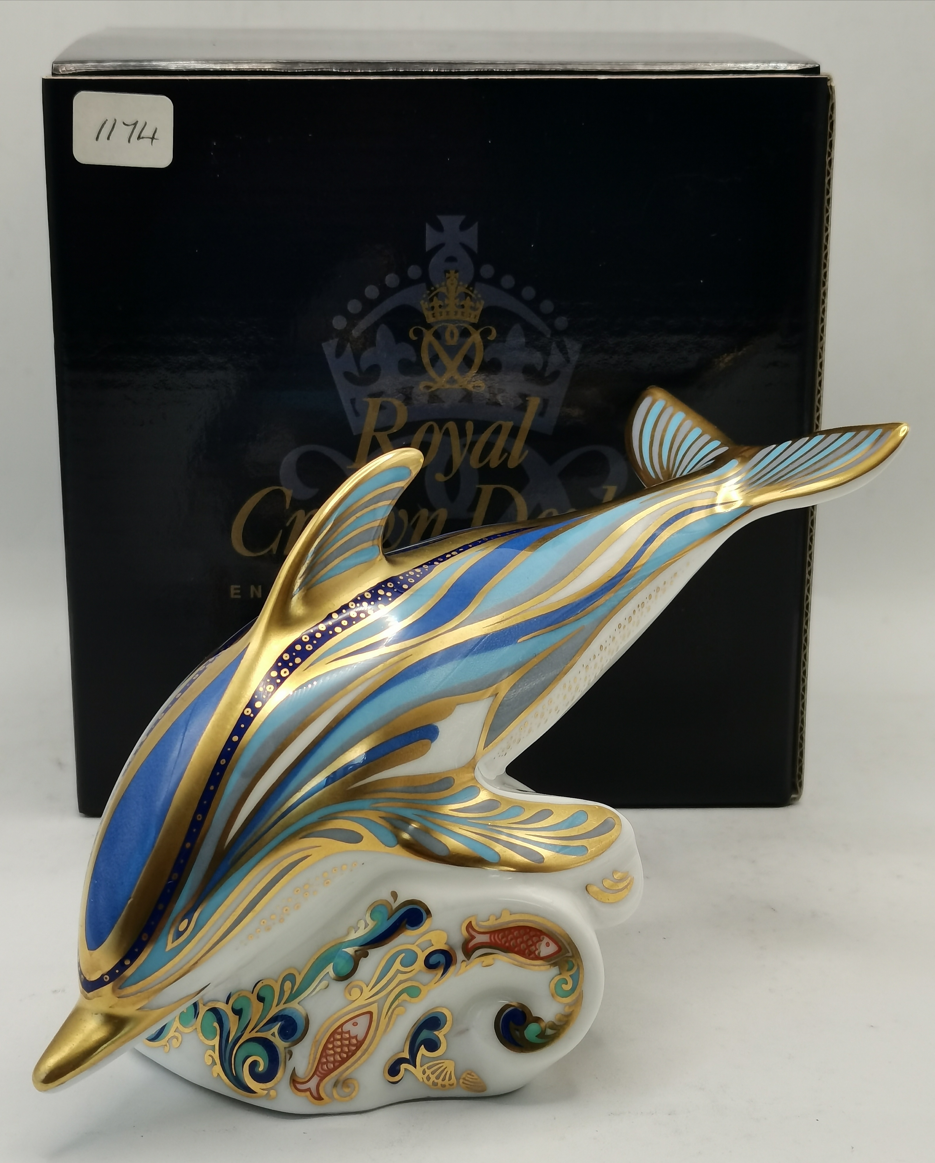 Royal Crown Derby Striped Dolphin Paperweight, is a Limited Edition
