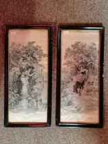 A pair of silk embroidered pictures