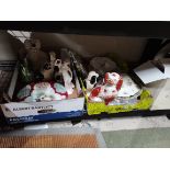 2 Boxes Containing Pottery Dogs, Glassware and a Coalport Lady in Box