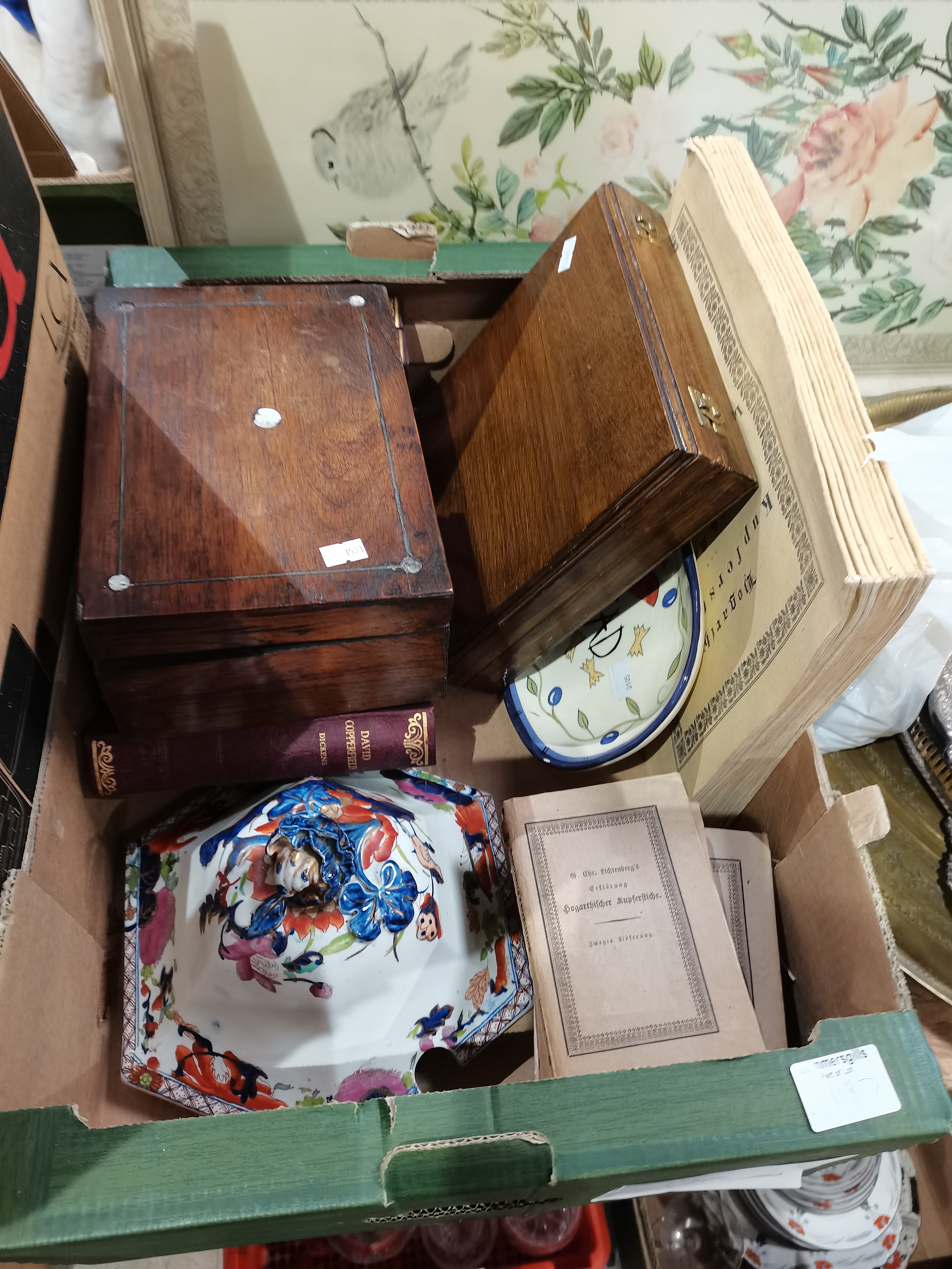 Misc items incl Paragon tea service, framed prints, antique boxes, brass trays, silver plate etc - Image 3 of 8