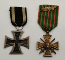 A World War I Iron Cross, Second Class, and a Croix de Guerre 1914-1918