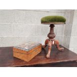 Inlaid walnut writing box, plus Victorian walnut adjustable stool