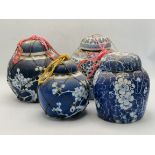 4 x Chinese prunus style vases with lids 3 with original contents marked TUNG CHUN STEM GINGER