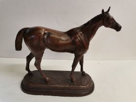 A Spelter horse figure marked C VALTON 18cm high x 30cm long