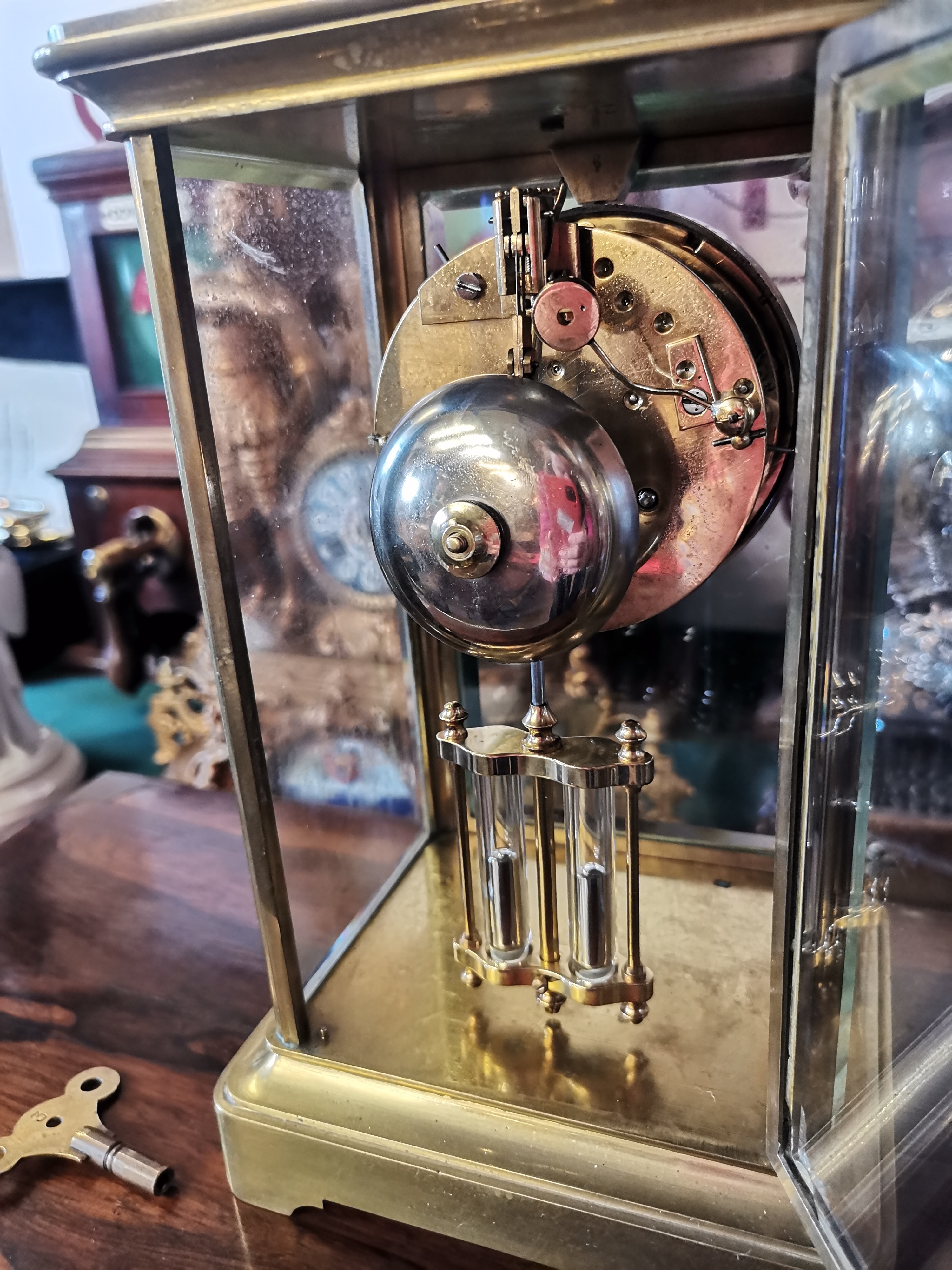 A brass-cased four glass crystal regulator mantel clock - Image 2 of 10
