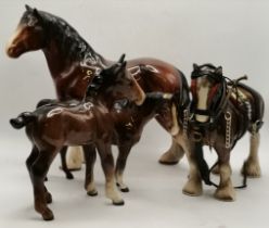 4 x porcelain brown horse figures