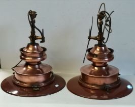 A pair of railway copper gas platform ceiling lamps