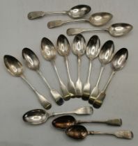 A collection of silver Fiddle pattern teaspoons, George III and later