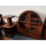 An oak Art Deco display cabinet c1930s, plus 2 Deco style side tables