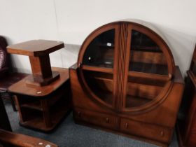 An oak Art Deco display cabinet c1930s, plus 2 Deco style side tables