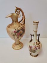 A Royal Worcester blush ivory ewer and twin-handled vase