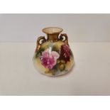 A Royal Worcester squat twin-handled vase by Mildred Hunt