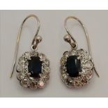 A pair of diamond and sapphire cluster pendant earrings, early 20th Century