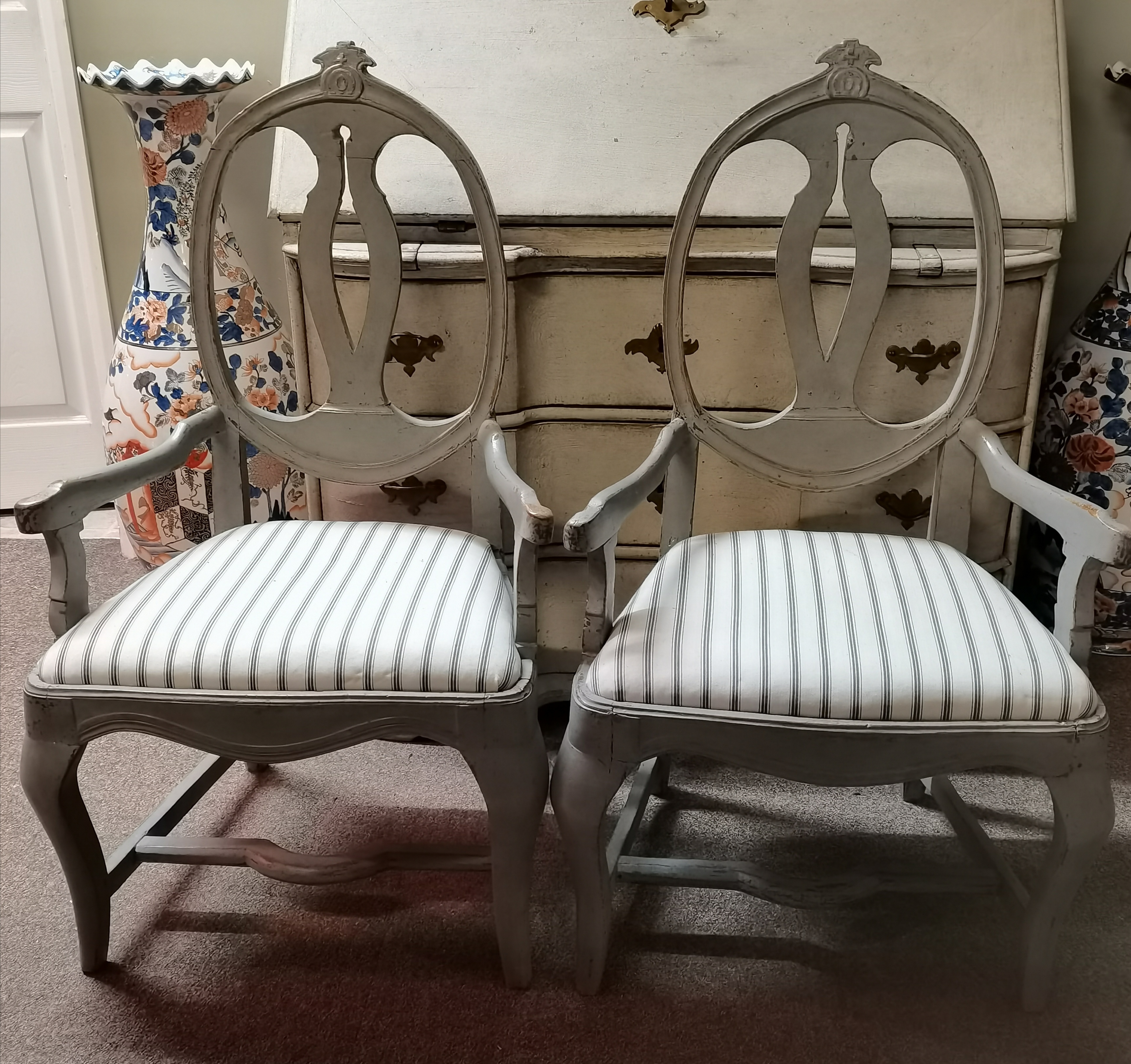 A pair of Swedish Rocco shabby chic style chairs - Image 2 of 3