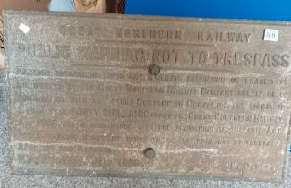 Metal Railway plaque dated July 1886 Great Northern Railway notice not to trespass