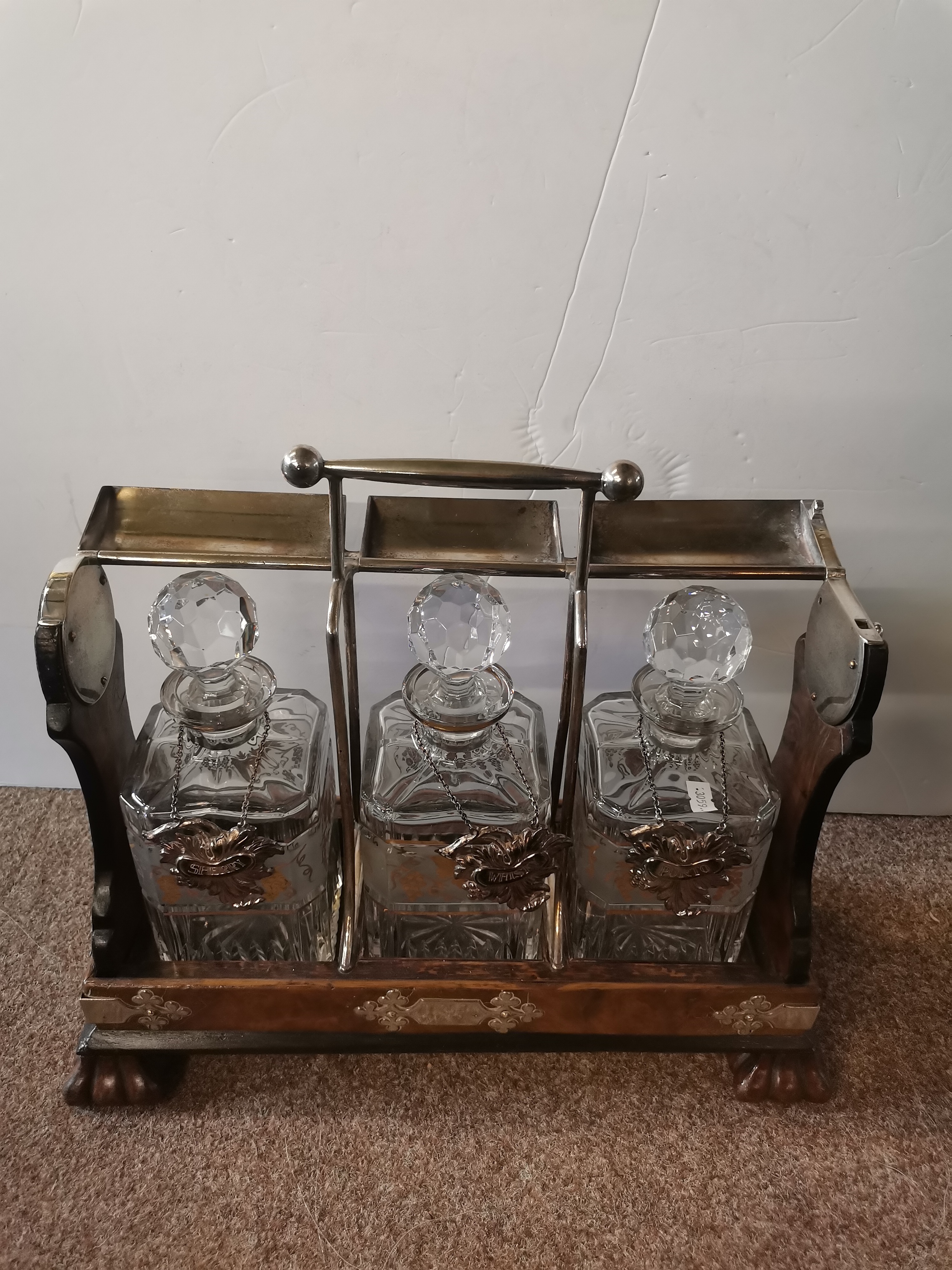A large walnut tantalus with three square decanters - Image 2 of 6