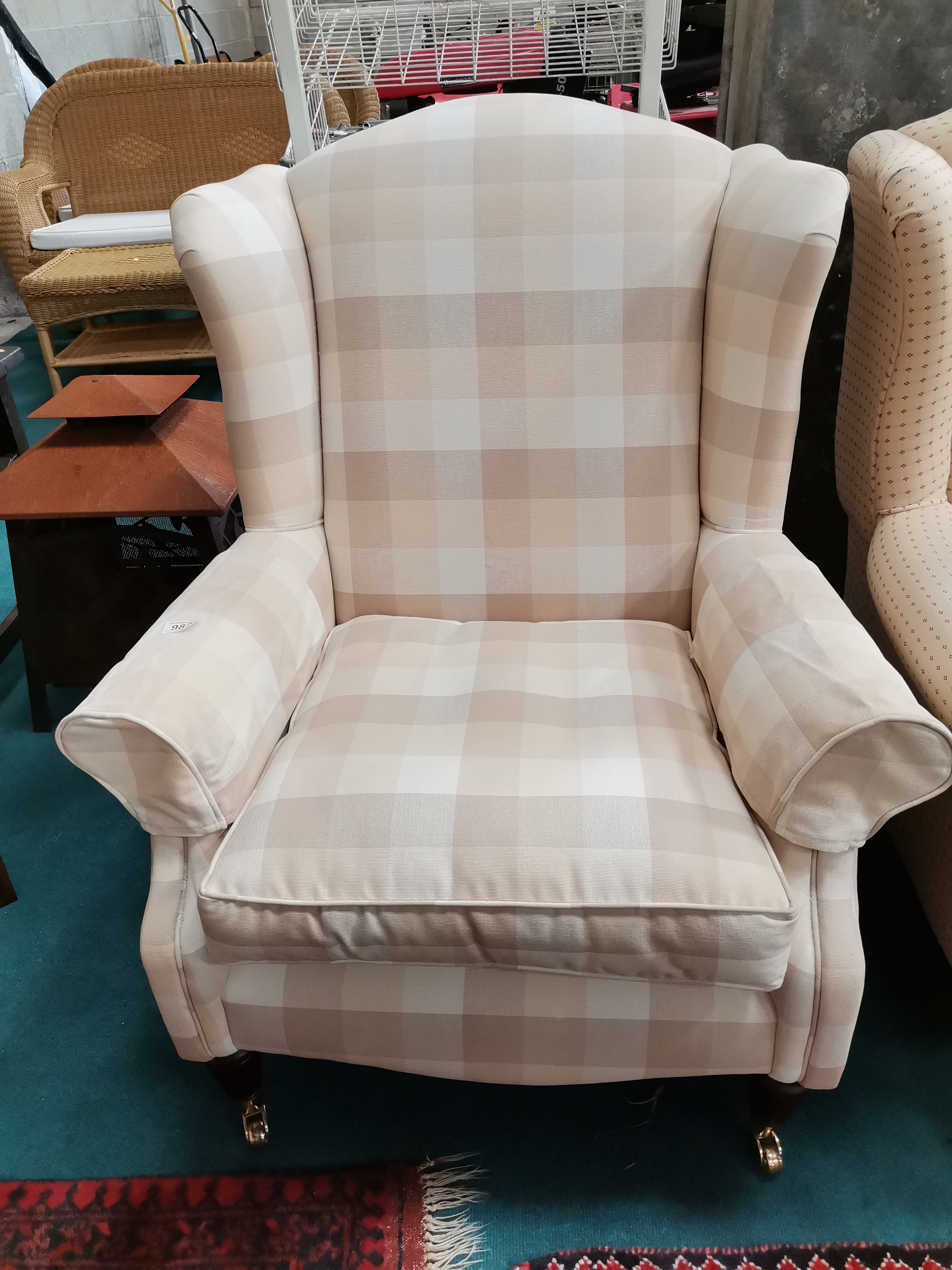 x2 Laura Ashley Wing back armchairs in cream on castors - Image 3 of 3